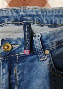 Women&#39;s Blue Washed Knee Slit Skinny Fit Jeans Wai