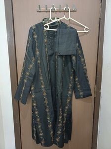 Kurta Chudidar Set (Black With Work)