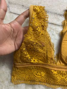 V Neck Lace Paded Mustard Bralette