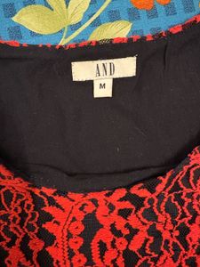 Black Red Lace Embroidery Floral Top By AND