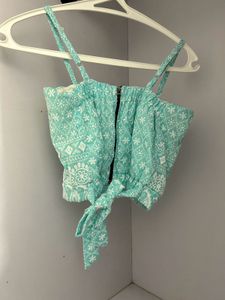 Aqua Embroidered Tie Crop Top