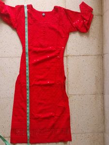 Women Kurta Plazoo Set Red And White