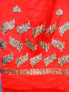 Red Dress Material With Brown Sequin Work