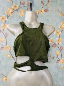Olive Cutout Crop Top