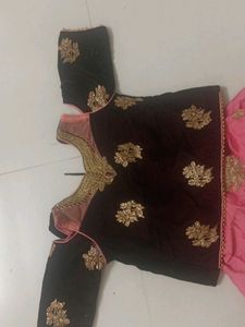 Velvet Blouse N Matka Silk Lehenga
