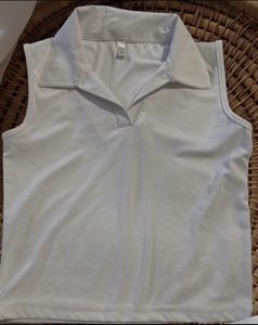 White Sleeveless Polo Top