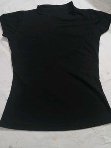 Black Mock Neck Short Sleeve Top