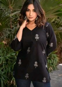 Embroidered Black Tunic Top
