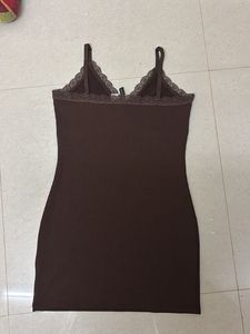 Brown Lace Trim Slip Dress