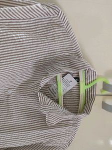 Brown White Striped Cropped Shirt