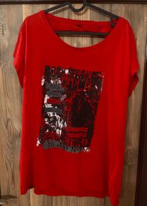 Slashed-Back Red Graphic Tee