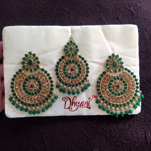 Beautiful Greenish Earings With Mangtikka