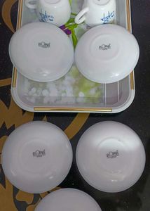 LaOpala Glass Cup  Saucer - Set of 9pcs, White,