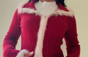 Red Fur Trim Cardigan