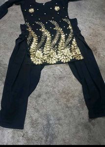 Black Kurti With Golden Sequence Work..