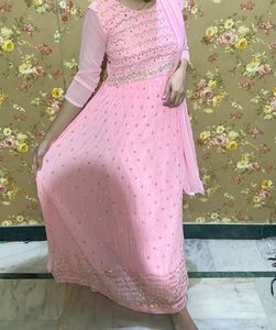 Elegant Pink Gown With Dupatta