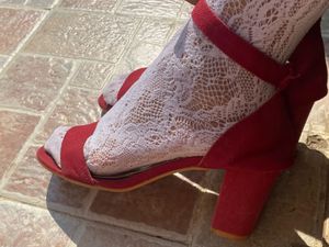 Red Suede Heeled Sandals