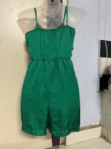 Pintrest Silk Emerald Green Romper