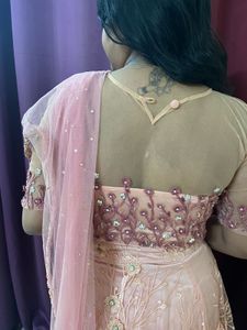 Peach Floral Embroidered Lehenga