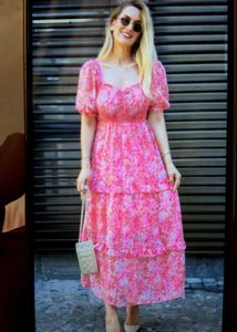 Pink Floral Midi Dress