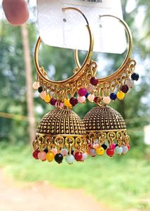 Colorful Beaded Jhumka Earrings