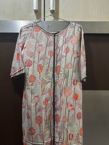 Printed Grey &amp; Orange Kurta