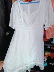 Chic White Eyelet Flutter Sleeve Dress