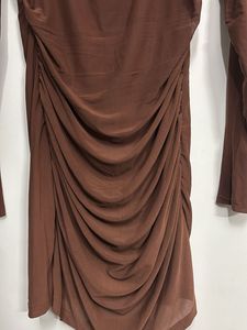 Brown Ruched Bodycon Mini Dress