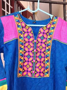 Blue Embroidered Kurti