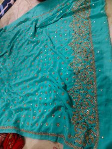zardozi Teal Embellished Saree