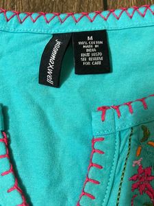 Cyan Embroidery Top