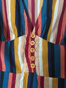 Striped V-Neck High Low Pattern Top