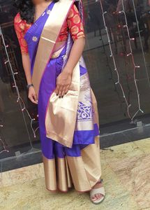Blue Floral &amp; Peacock Saree