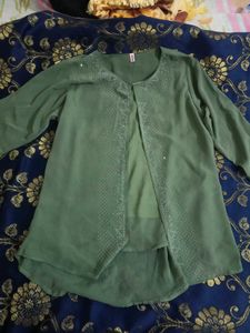 Olive Green Sheer Embellished Cardigan