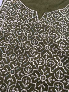Neck Embroidery Patch Mehendi Green Golden Colour