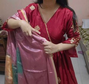 Burgundy Embroidered Anarkali Suit