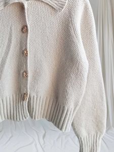 Polo Neck Cardigan Sweater