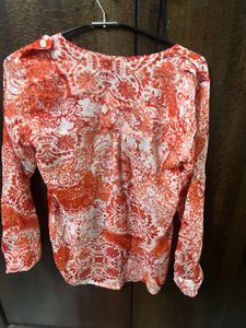 Orange & White Print Blouse
