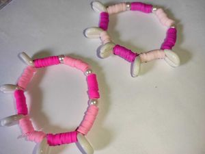 Pink &amp; White Beaded Bracelets (Set of 2)