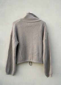 Beige Knit Zip-Up Sweater