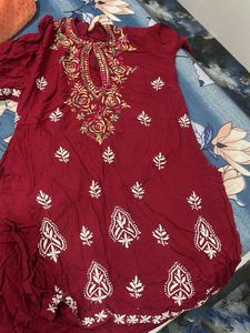 Embroidered Maroon Kurta