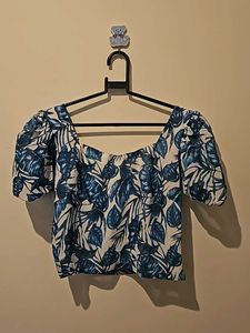 Kazo Blue And White Crop Top