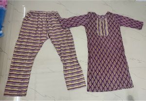 Purple Printed Kurta Set