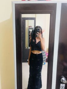 Y2k Black Embellished long skirt