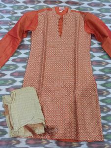 Orange Kurta Set for Men - Full Work, Ethnic wear