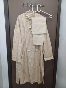 Silk Kurta Set (Beige With Machine Work)