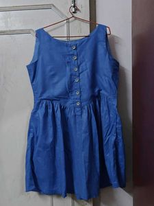💙 Blue Sleeveless Fit & Flare Cotton Dress