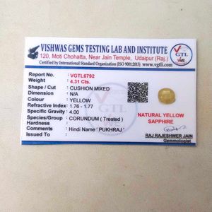 4.31 CTS Yellow Sapphire Pukhraj Gemstone