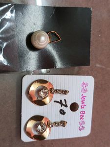 Pearl Pendant &amp; Stone Studded Ear Rings