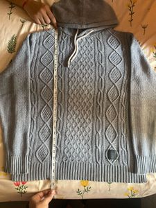 ROADSTER Men Grey Self-Design Hooded sweater